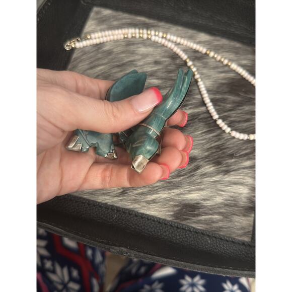 Vintage Sterling Silver Mexico Green Donkey Burro Brooch Double Duet Sweater Pin - Picture 8 of 12